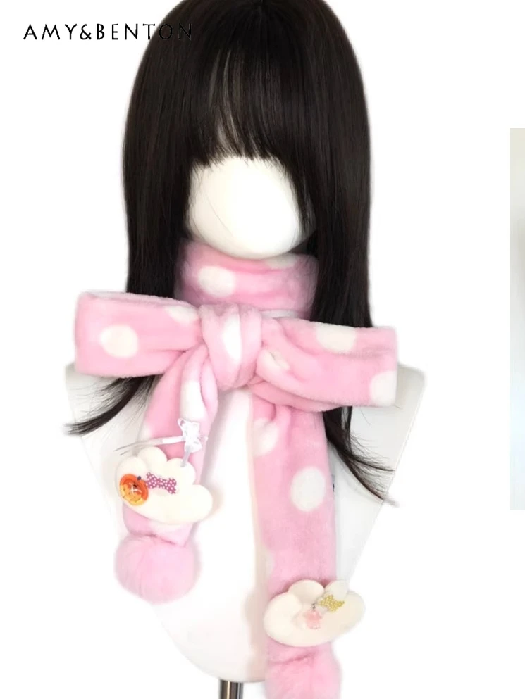 

Оригинальный милый розовый шарф с крыльями в горошек, осень-зима, новый японский шарф в стиле каваи для девочек, утолщенный теплый шарф для шеи