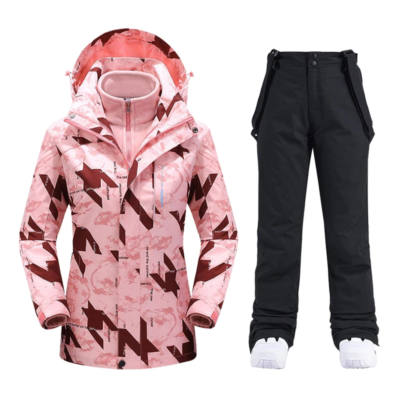 Women Ski Suit Winter Outdoor Thermal Ski 3 In1 Fleece Jacket and Baggy Snow Pants Windproof Waterproof Clothes Female Snow Suit