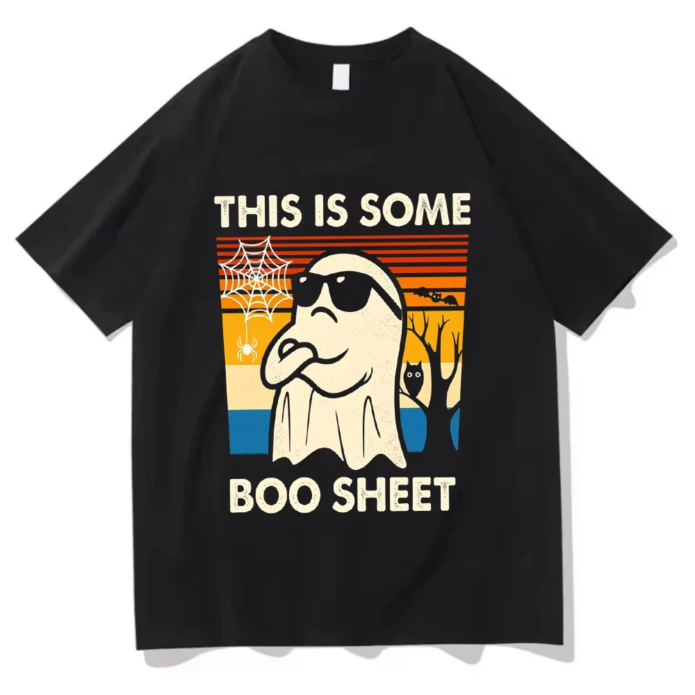 Funny Ghost Boo Sheet T Shirt Retro Halloween Graphic Tee Vintage Sunset Aesthetic Harajuku Streetwear Top Casual Unisex T-shirt