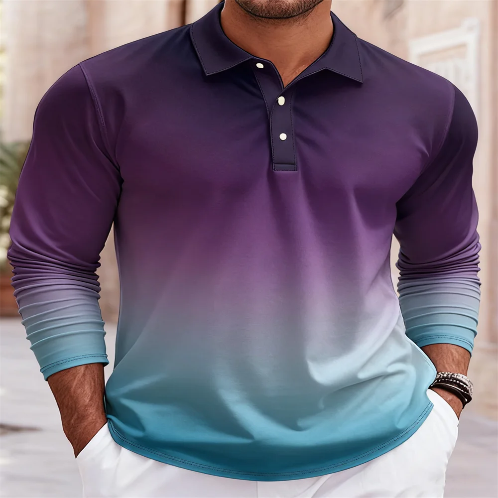 

Men's Polo Shirt Gradient 3D Printed Men's Tops Outdoor Casual Button Lapel T-Shirt Street Fashion Male Loose Oversized Clothing
