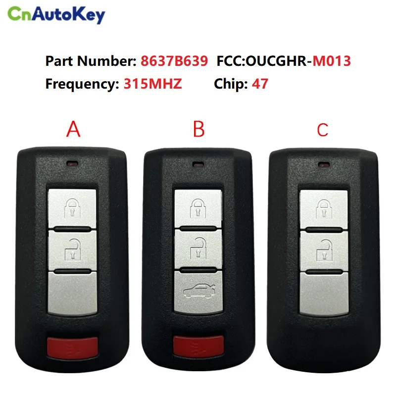 CN011034 FCC OUCGHR-M013 315MHZ For 2018-2022 Mitsubishi Eclipse Cross 2/3/4 Button Smart Key Part Number 8637B639