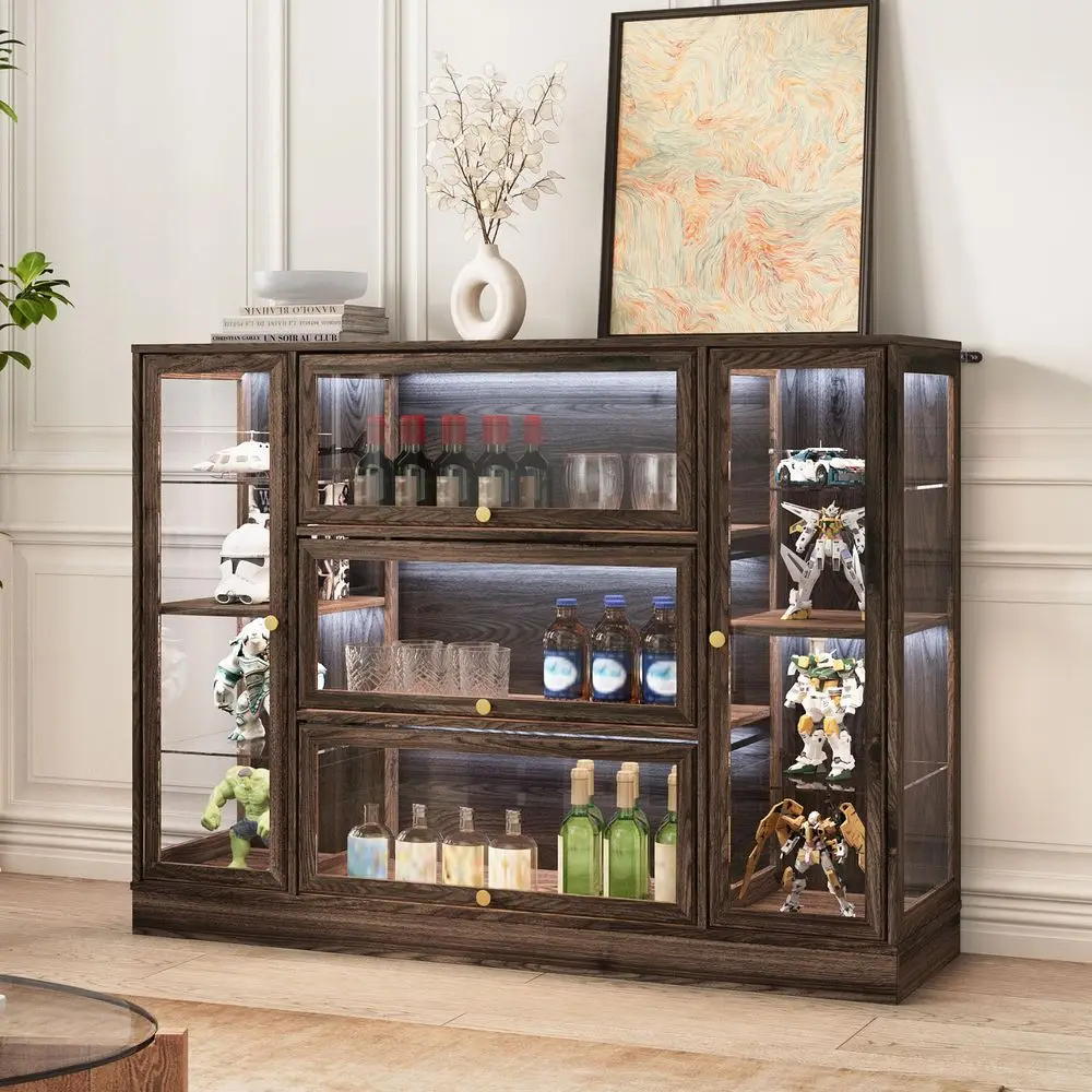 Cabinet with Acrylic Glass Doors,Extra Wide Curio Cabinet with LED Lighting for Collectibles, Collectibles Toy Organizers Rack