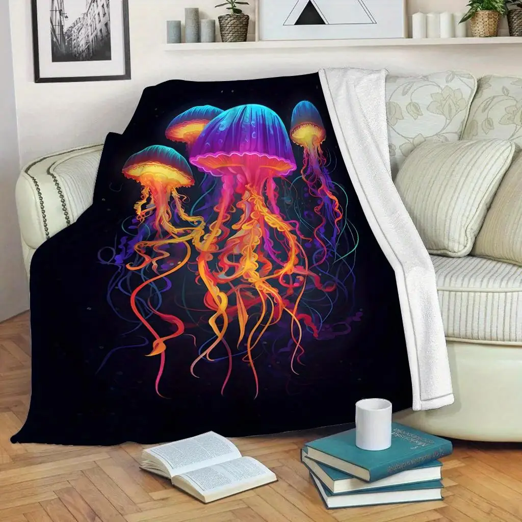 Colorful Jellyfish Ocean Theme Flannel printed blanket suitable for all seasons suitable for living room office sofa and travel