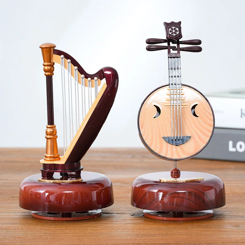 New Product Ideas 2024 Mini Wooden Violin Guita Shaped Music Box Rotating Instrument Music Box for Christmas Valentine's Days