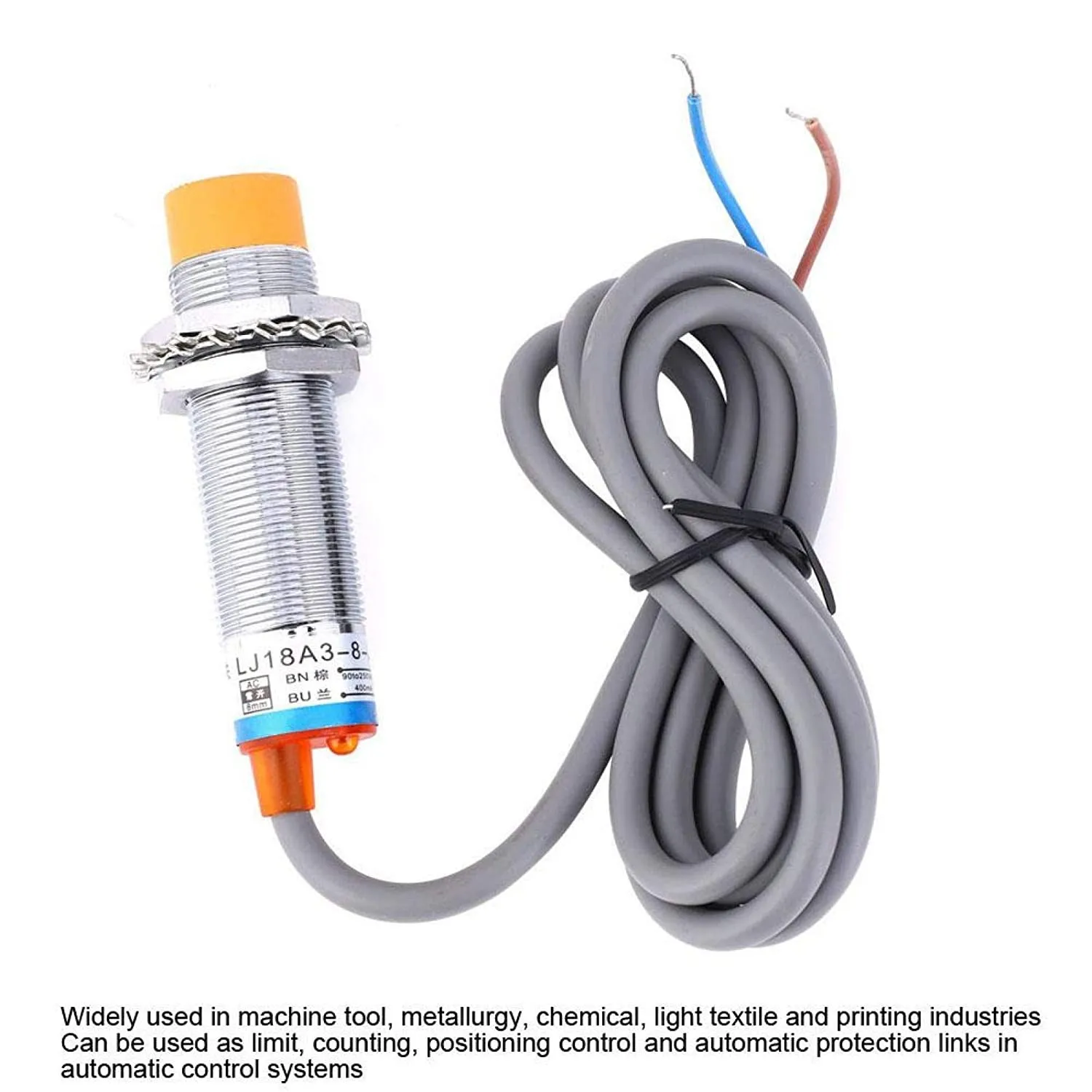 2-Wire Inductive Proximity Sensor LJ18A3-8-J/EZ AC 90-250V NO Output 8mm Sensing Distance for Metal Detection in Automation