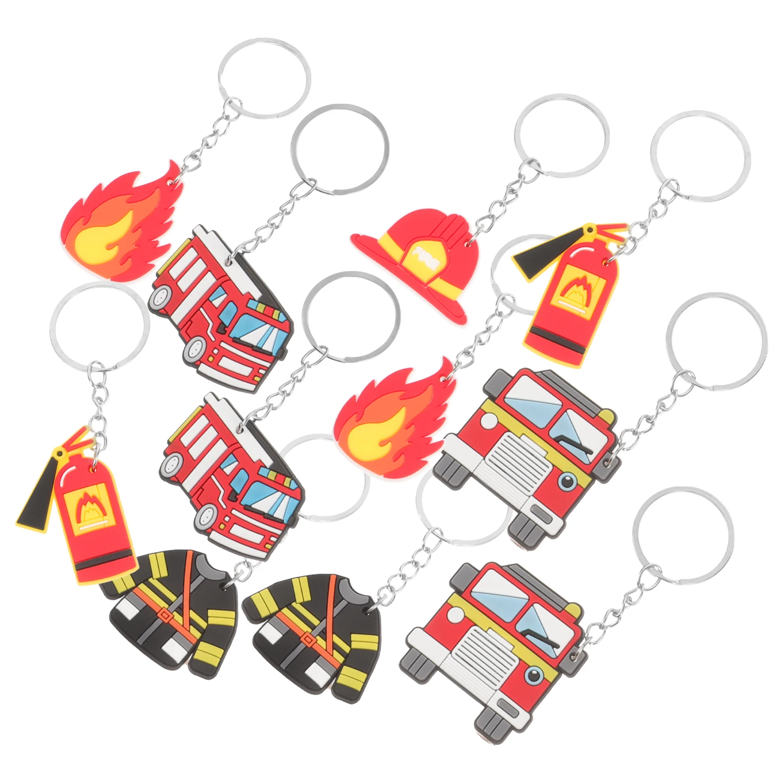 

12pcs Fire Truck Keychain Firefighter Gift Party Ornament Reflective Pendant Decorative Engine Keyring Staff Lightweight