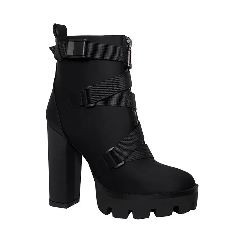 2023 New Fashion Spring Autumn Platform Ankle Boots Women 12cm Thick Heel Platform Boots Ladies Worker Boots Black Big Size