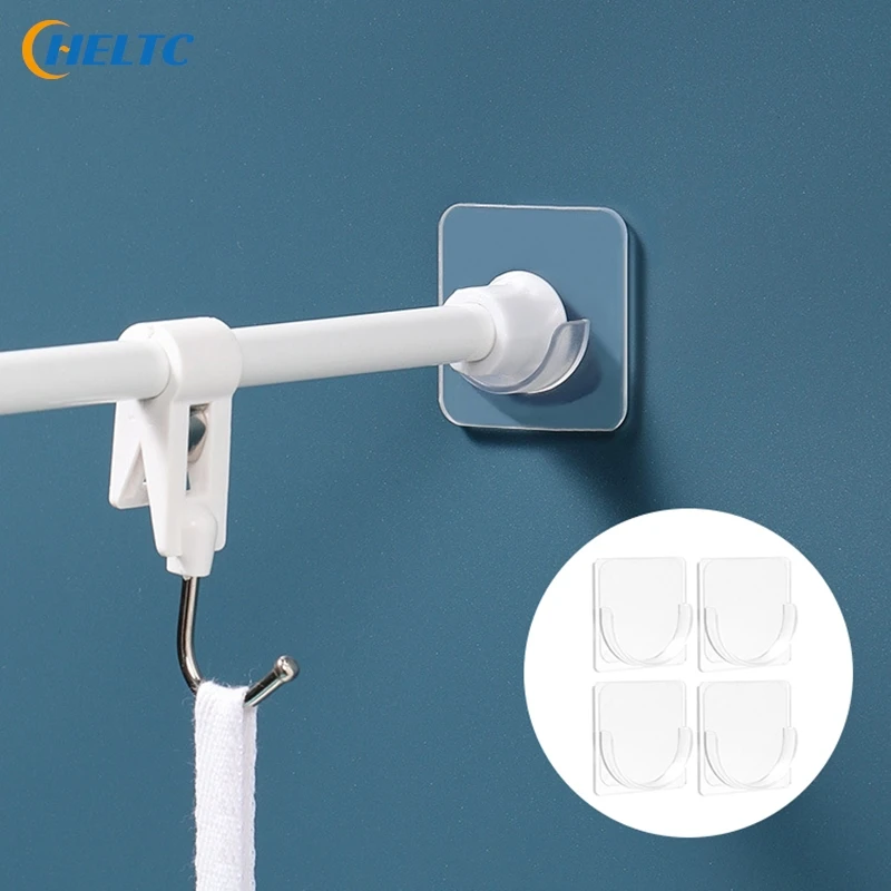 

4PC Strong Curtain Rod Bracket Holder Hooks For Wall Adhesive Bathroom Shower Rod Tension Retainer No Drilling Stick For Closet