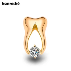 Hanreshe Classic Dental Tooth Brooch with Crystal Shiny Luxury Dentist Lapel Backpack Badge Pins Medical Jewelry for Doctor