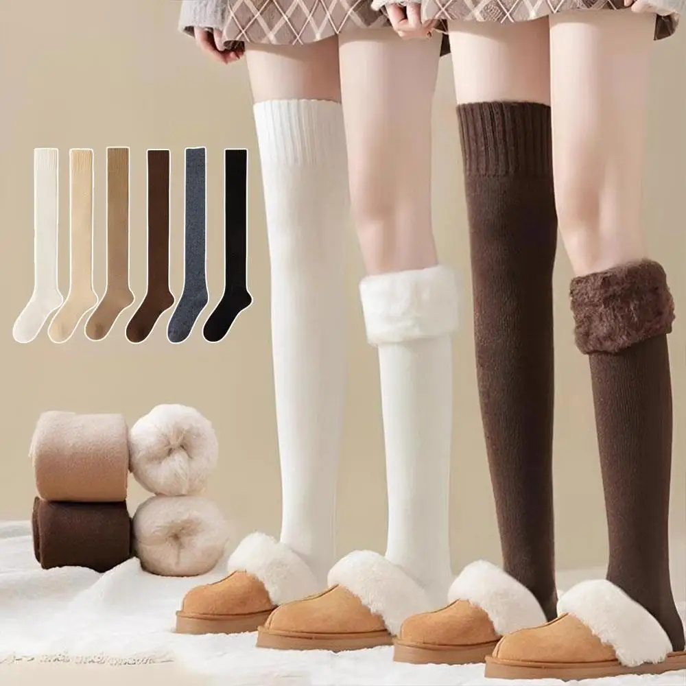 

1 Pair Women's Fleece-Lined Thigh-High Socks Stockings Over-the-Knee Socks High-Top Long Socks Warm Thickened for Fall/Winter