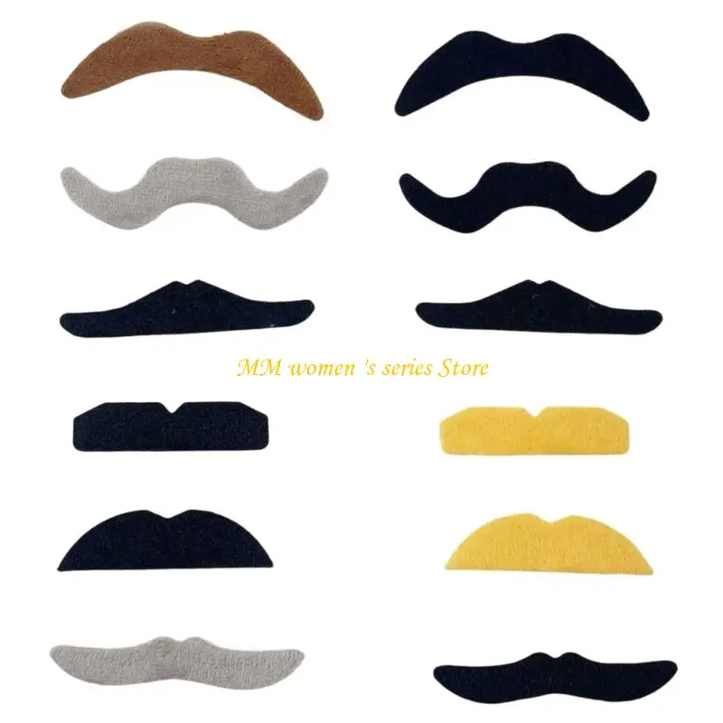 Q39C Theme Booth Moustache Props 12 Count On Costume Set with Soft Textile Look for Costume Party Looks and Cosplay Use