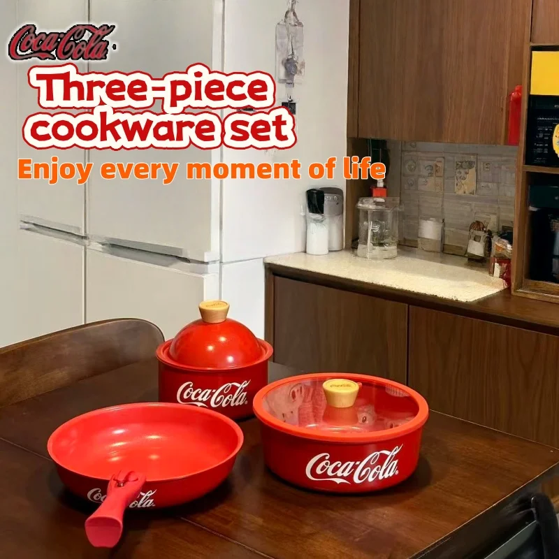 Coca Cola Red Ceramic Cookware Set Detachable Handle Frying Pan Skillet Non-Stick Oven Dishwasher Safe Multipurpose Kitchen Gift