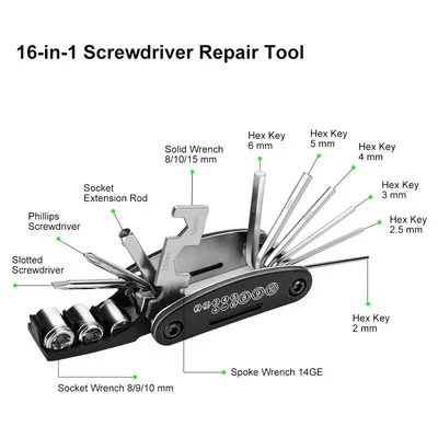 16 in 1 Multifunction Bicycle Repair Tools Kit Hex Spoke Cycling Screwdriver Tool MTB Mountain Cycling Bike Repair Tool