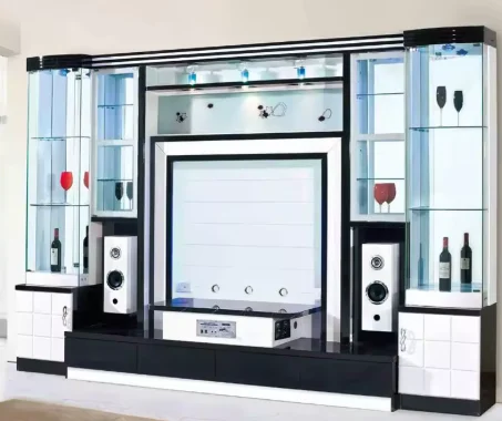 

Living Room Wall Mounted Wooden Tv Stand Home Furniture Modern Luxury Glass Display Wall Unit Wooden Tv Cabinet