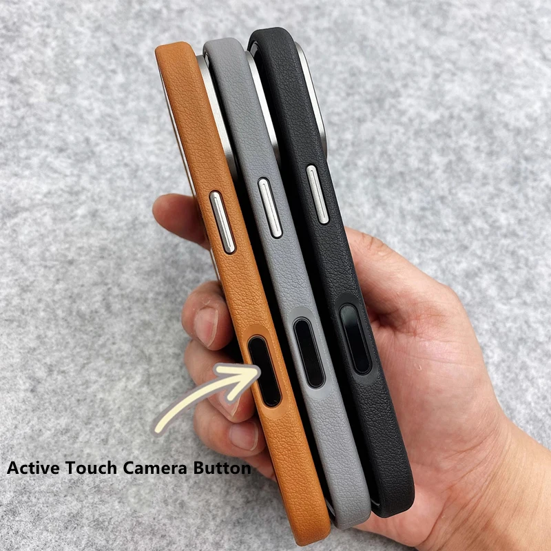 

Чехол для телефона MagSafe с активной сенсорной кнопкой камеры для iPhone 16, 16 pro max 16 Pro, металлический объектив, текстура искусственной кожи, чехол для беспроводной зарядки