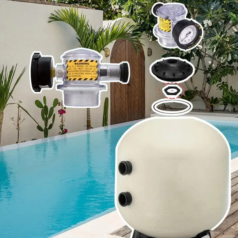 Pool Filter Air Relief Valve Air Vent Valve Replacement With Pressure Gauge Pool Replacement Parts Air Pressure Release Valve