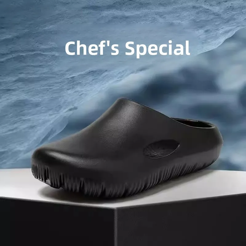 

Thick Bottom Slip-On Shoes Men's Summer New Kitchen Waterproof Oil-resistant Non-slip Chef Shoes Casual Slippers EVA Material