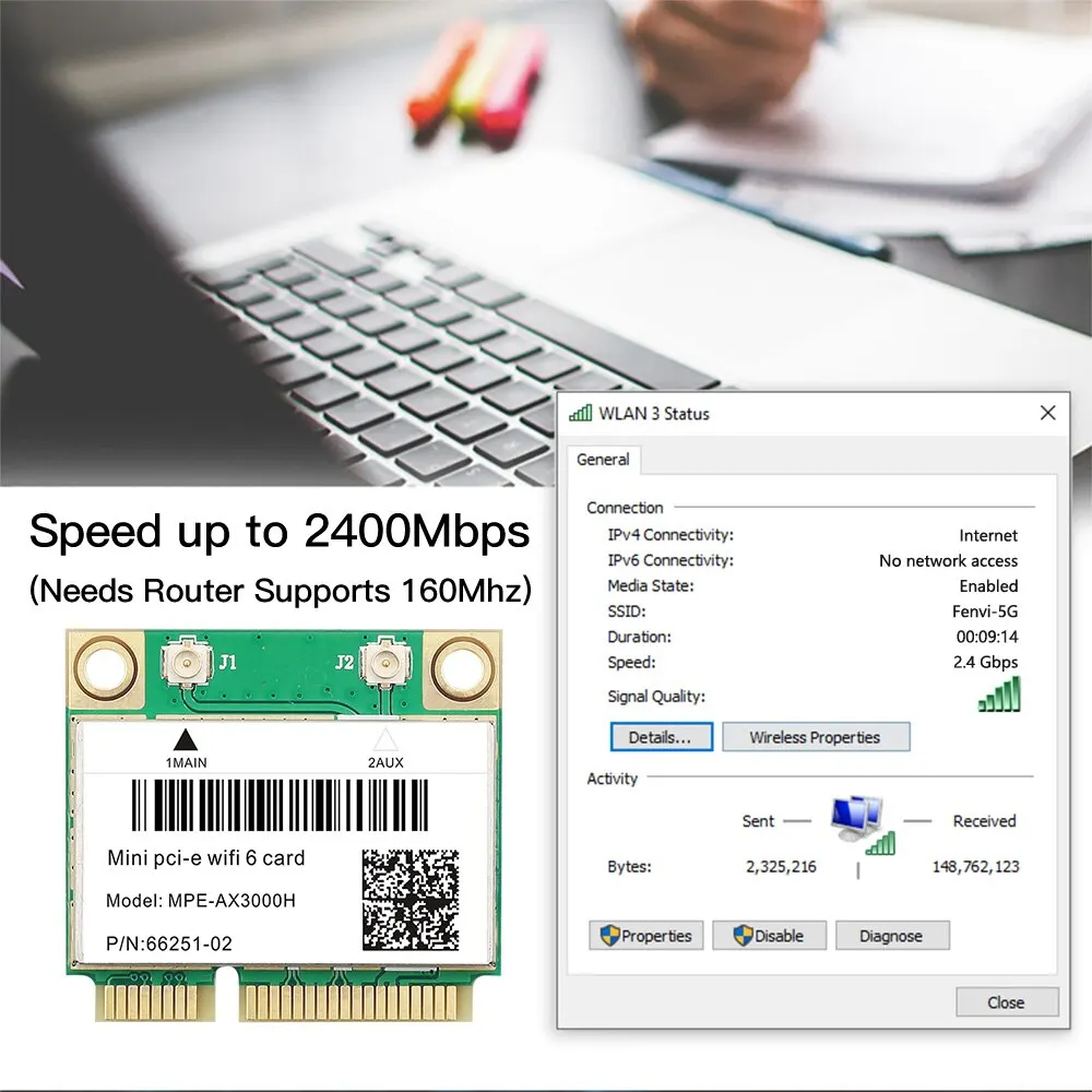 Fvi-tarjeta WiFi de banda Dual, dispositivo de 2974Mbps, 2,4G/5Ghz, para Bluetooth 5,2, red PCI-E, Wlan, 802.11AX, Win 10