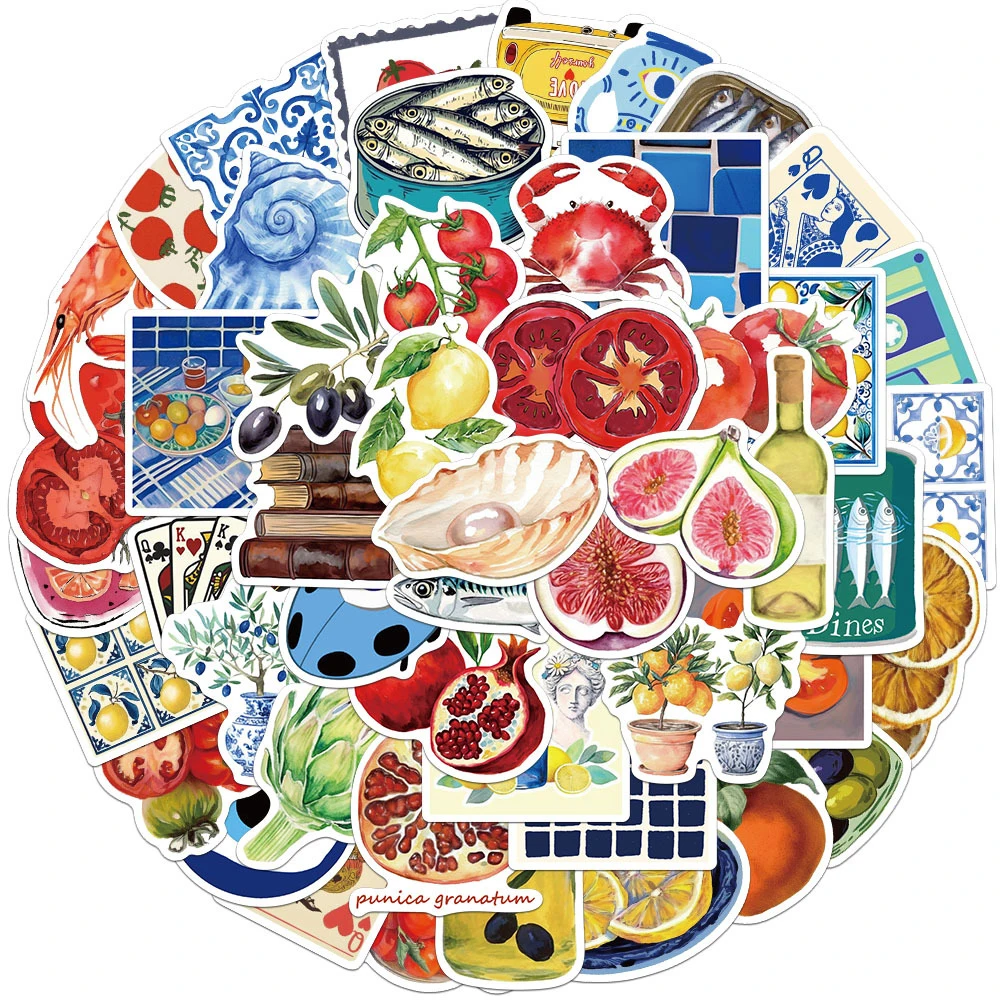 10/30/50 Uds. Pegatinas Estéticas de Tomate Mediterráneo, Calcomanías de Arte Vintage de Dibujos Animados, Decoración DIY para Nevera, Botella de Agua, Teléfono