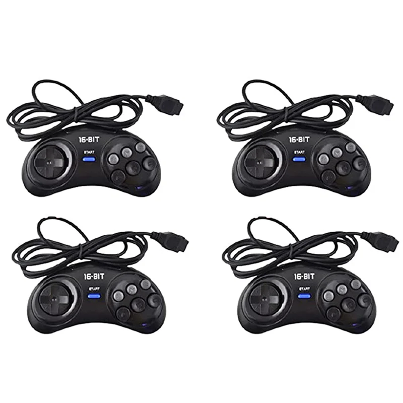 News 4 Pcs Game Controller For SEGA Genesis For 16 Bit Handle Controller 6 Button Gamepad For SEGA MD Game Accessories Black
