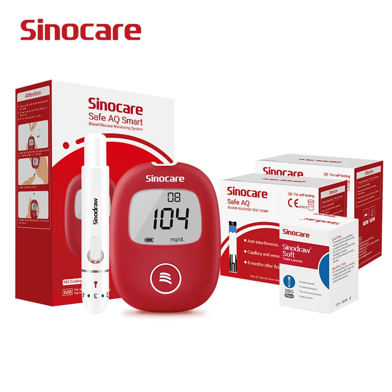 Sinocare-Kit de moniteur intelligent de glycémie, Safe AQ, bandes de test grossières pour Glucomcirculation