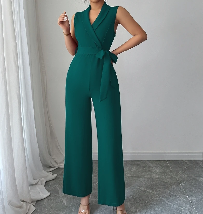 2025 Summer Women, Featuring A High Waisted and Lace Up Latest Jumpsuit High End Minimalist Style Waist Cinched Wide Leg Pants