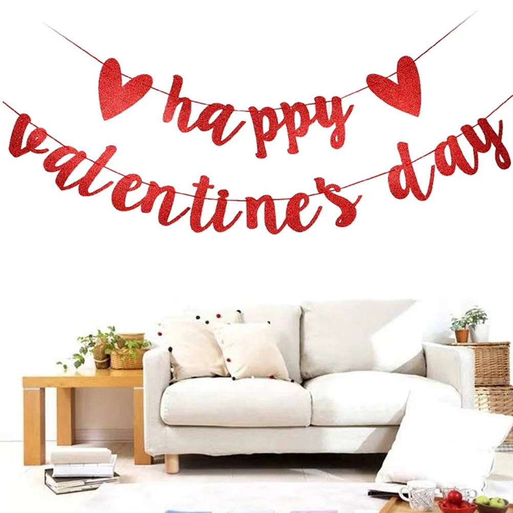 

1Pcs Valentine's Day Party Hanging Banner Sequin Decoration Romantic Heart Celebration Ornament for Home Valentin’s Day Banner