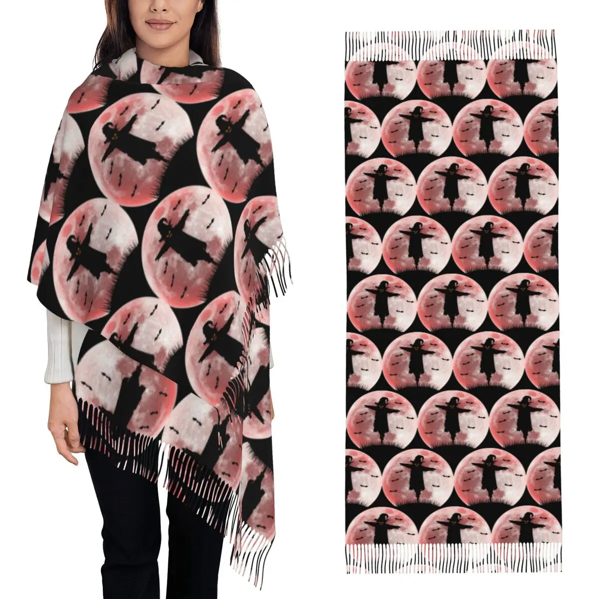 Halloween Pumpkin Scarecrow Scarf Tassel Scarves for Women Soft Warm Shawls and Wraps Long Fall Winter Shawl Wrap