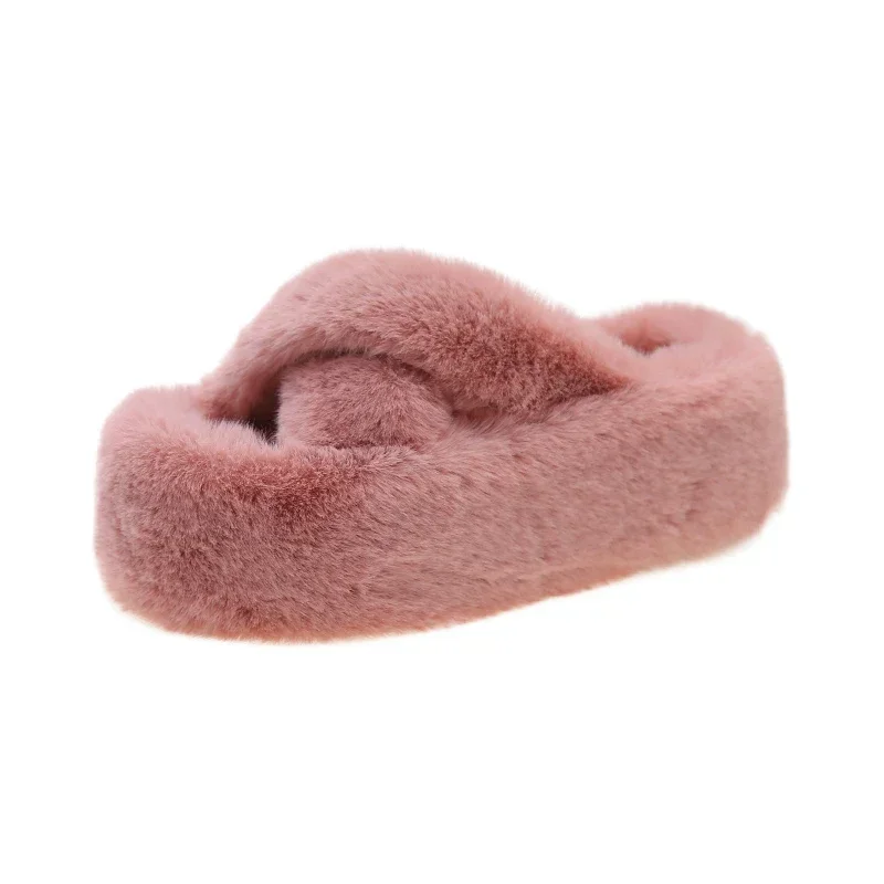 Woman Furry Ladies Faux Fur Luxury Fluffy Plush Slipper House Soft Fuzzy Girl Platform Indoor Flat Casual Sabot Round Toe Winter