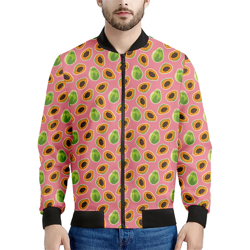 Cute Papaya 3d Printed Fruit Jackets Men Women Fashion Cartoon Zipper Sweatshirt Street Coat Long Sleeve Zip Up Bomber Jacket