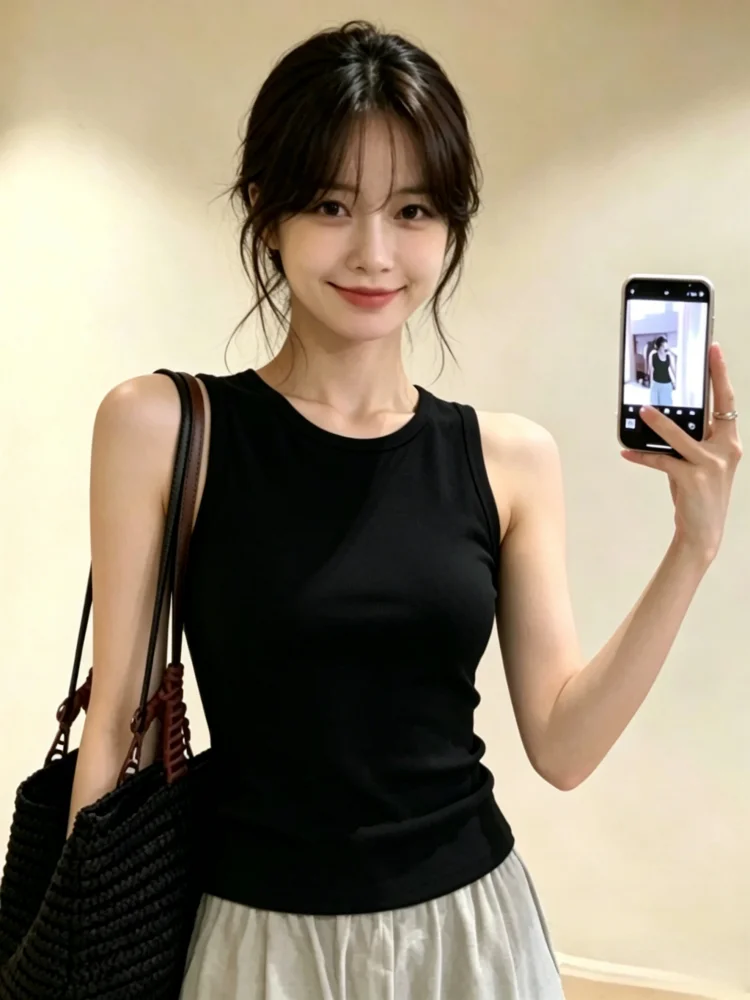 Summer Women's Cotton Tank Top 95% Cotton Strap Vest Stylish Base Layer Inner Wear Outer Wear Slimming Fit Casual Simple Design
