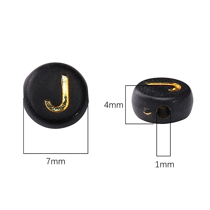 50pcs 4x7mm Black Flat Round Gold Color A-Z Alphabet Letter Acrylic Loose Spacer Beads for Jewelry Making Diy Bracelets Findings