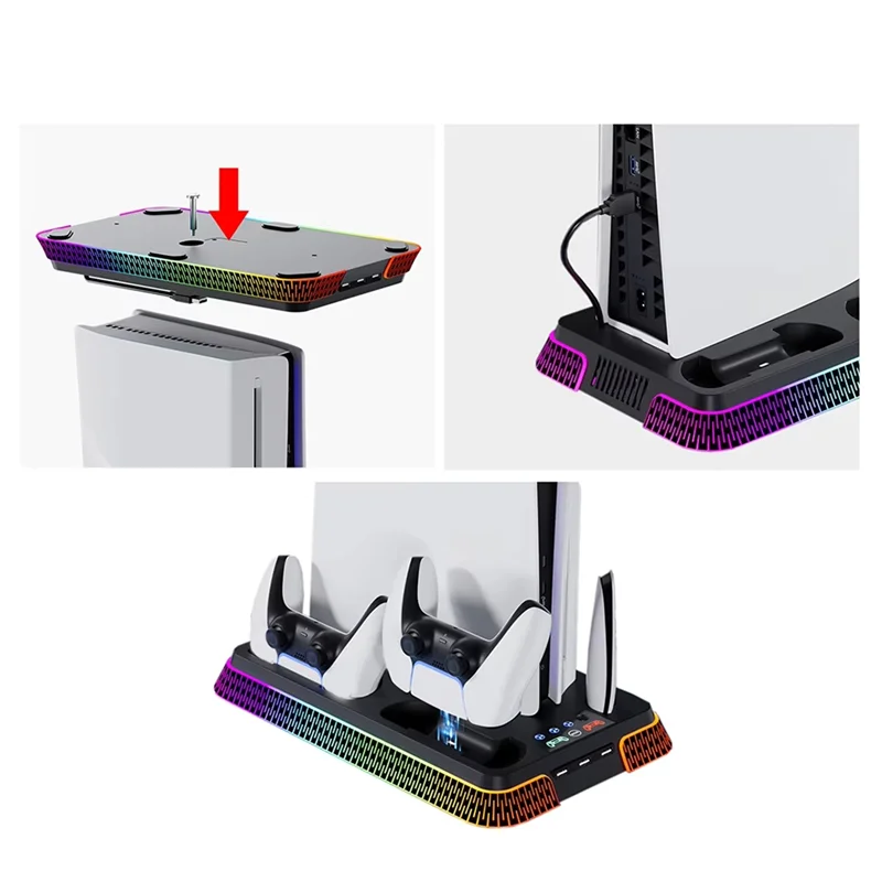 

Compact Vertical Stand Cooling Station Colorful For PS5/PS5 Slim/PS5 PRO Multi Functional Efficient Charger Accessories