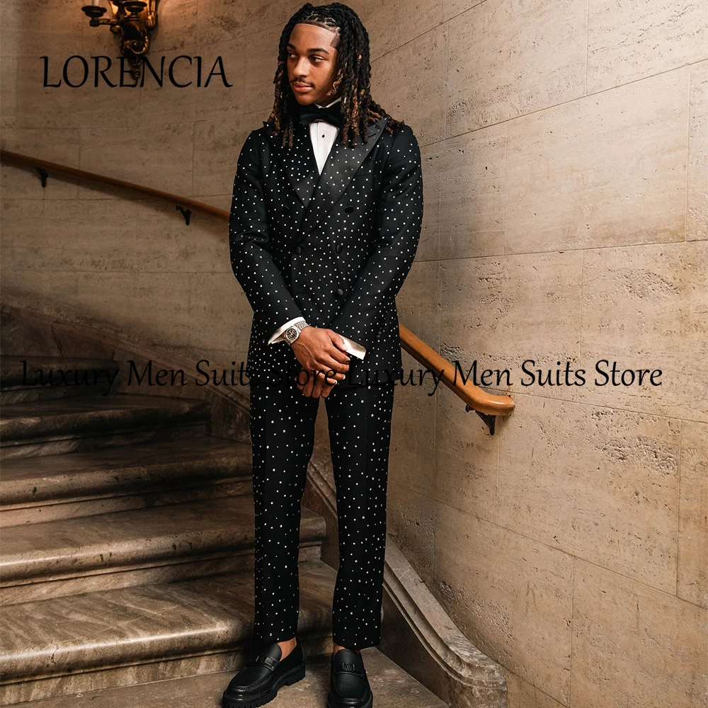 

Sparkly Crystal Suits for Male 2 Pieces Double Breasted Groom Tuxedos Wedding Party Customized Blazer Pants robe mariage femme