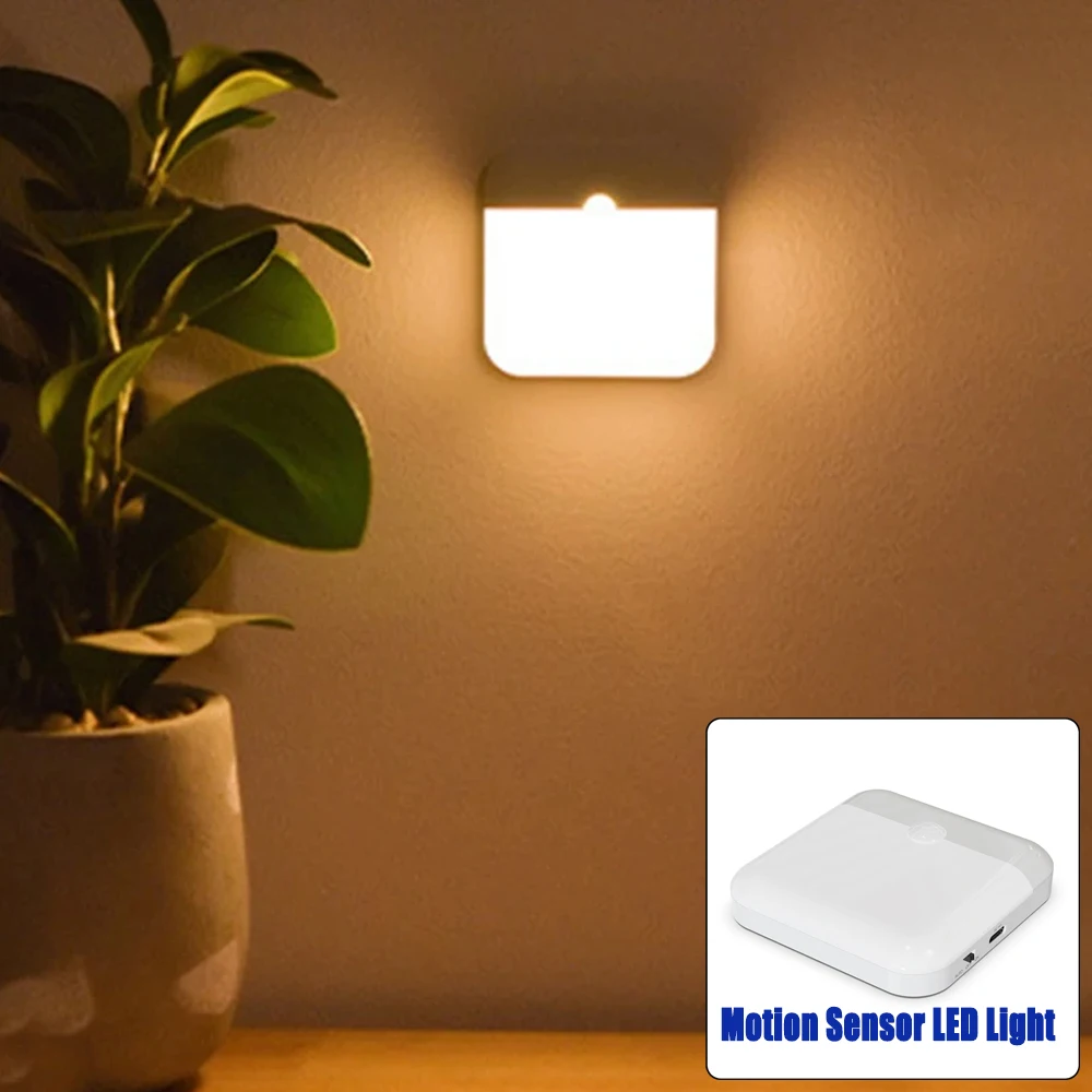

Motion Sensor Light Led Square Lamp TYPE-C Charging for Bedroom Kitchen Stair Hallway Wardrobe Cupboard Lighting Night Light