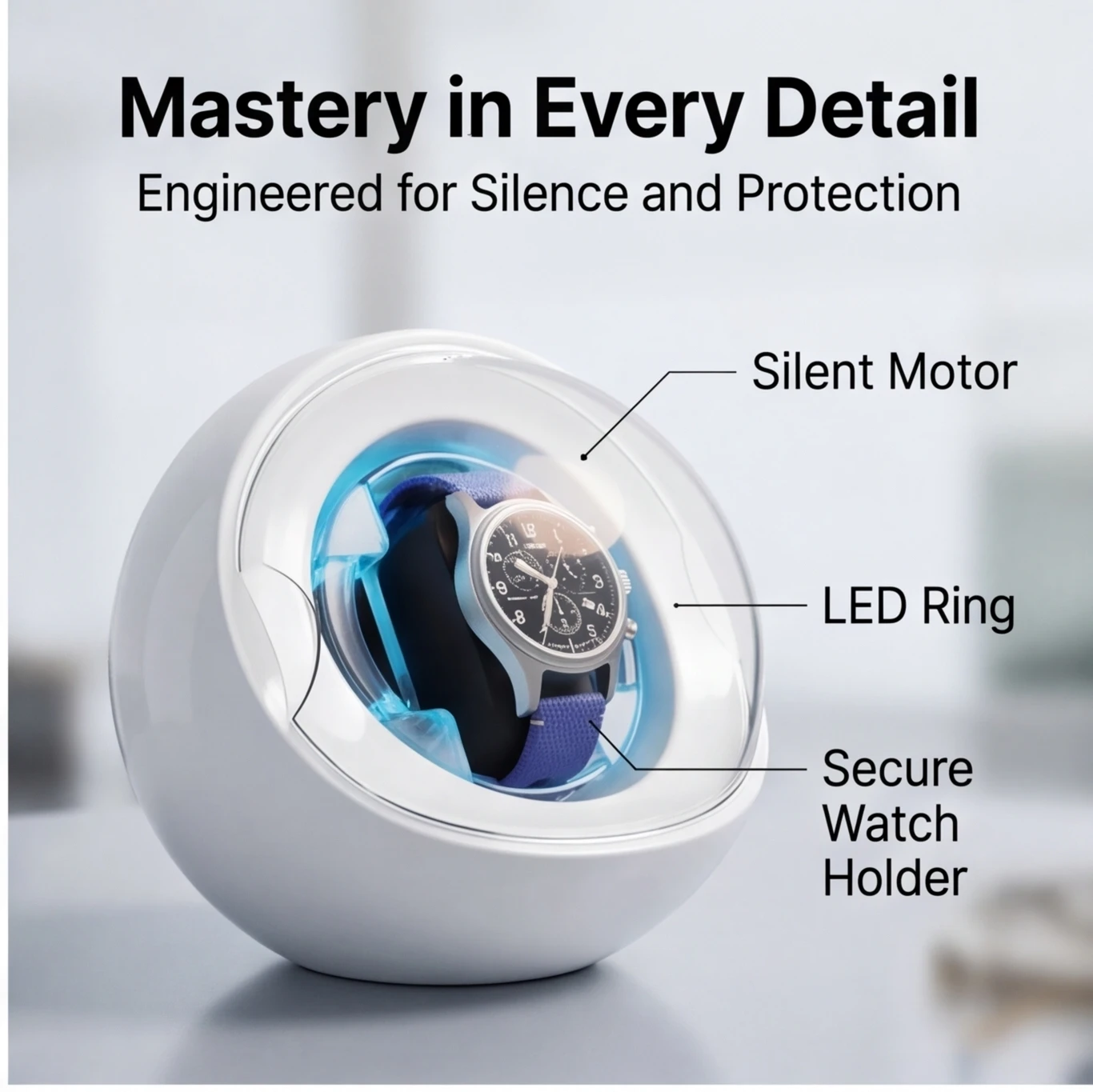 Lorvo Automatic Watch Winder with Key Holder Stand Ultra Quiet USB Powered Single Mechanical Watch Rotator Display Box