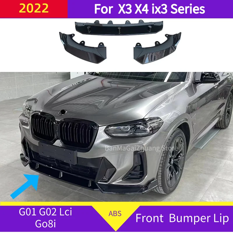 Front Bumper Lip Front Shovel For BMW X3 G01 lci X4 G02 LCI ix3 2022 xDrive25i 30i ABS 3 PCS Front Splitter front skirt