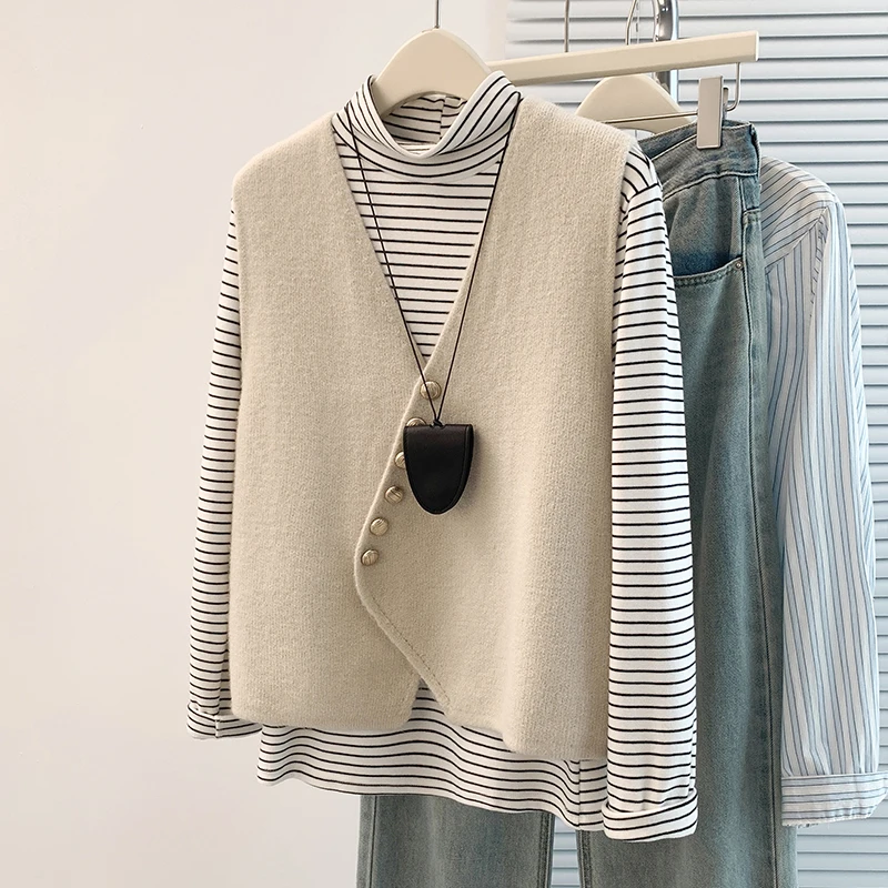 

Женский свободный вязаный жилет Sli, модный многослойный жилет на осень-зиму, Новое поступление, офисный комплект для поездок на работу, большой размер Faion Bal