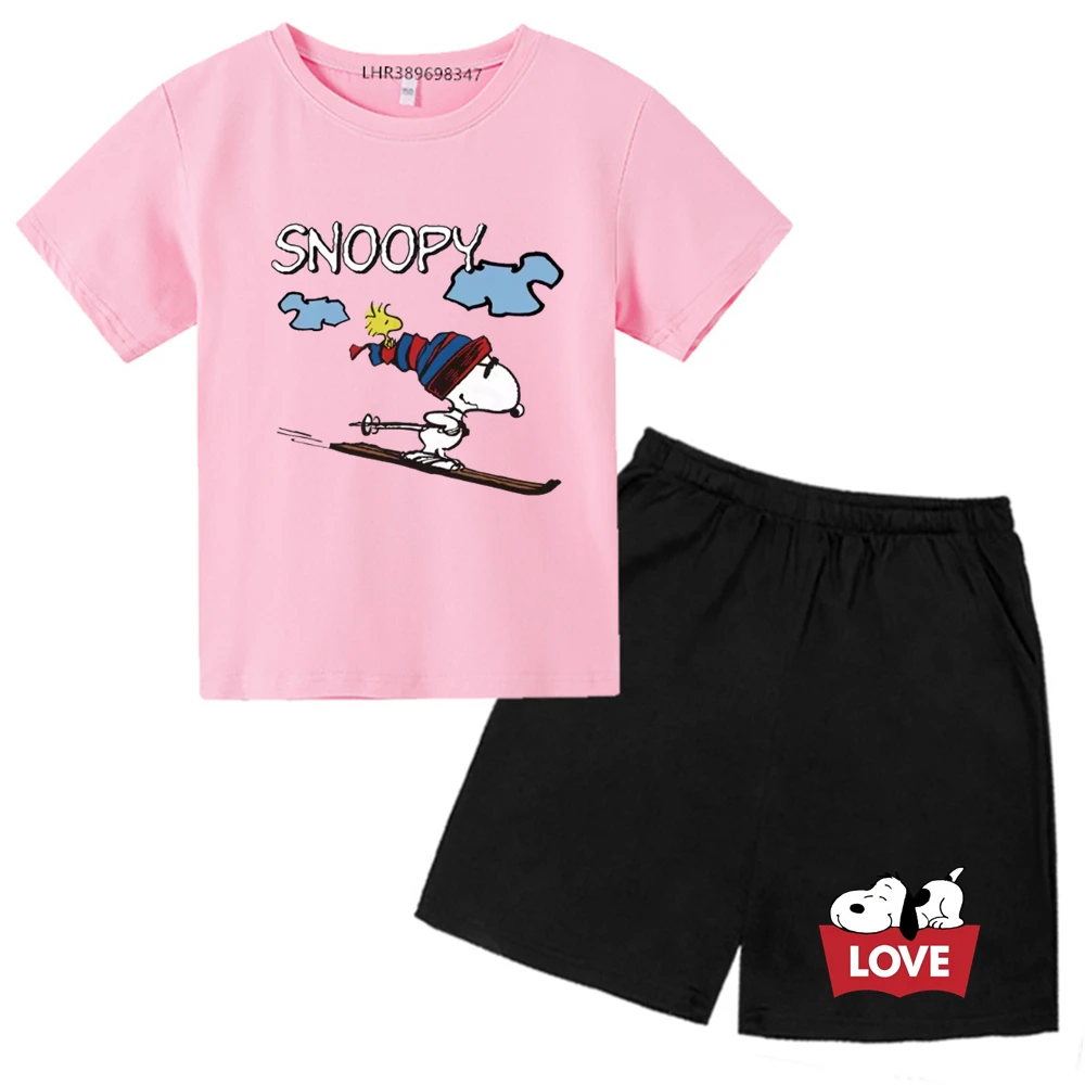 Stylish Snoopy Party T-Shirts shorts Set Girls Boys Round Neck Cotton TShirts Cute Short Sleeve Tee Shirt Unique Clothes 2025