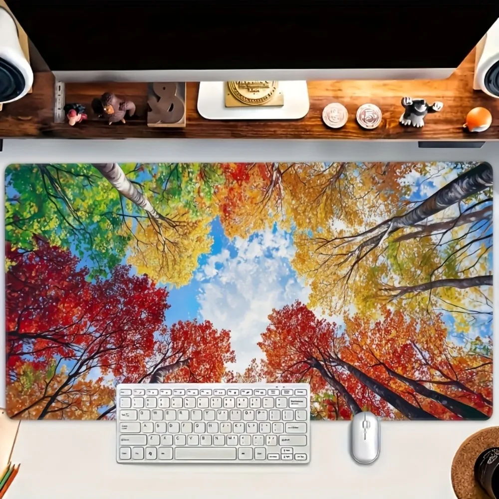 Extra-large high-definition forest sky tree pattern mouse pad - Anti-slip rubber base mousepad attack shark manguitos gamer