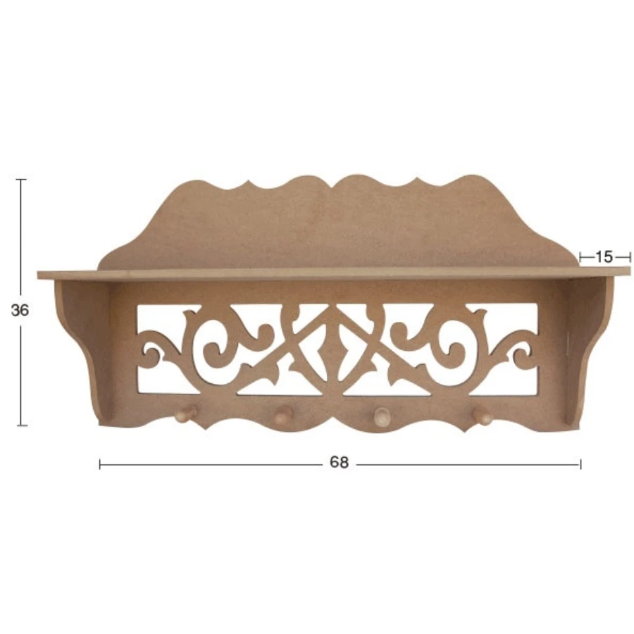 L200 knob embroidered shelf, unpainted raw wooden wall shelf