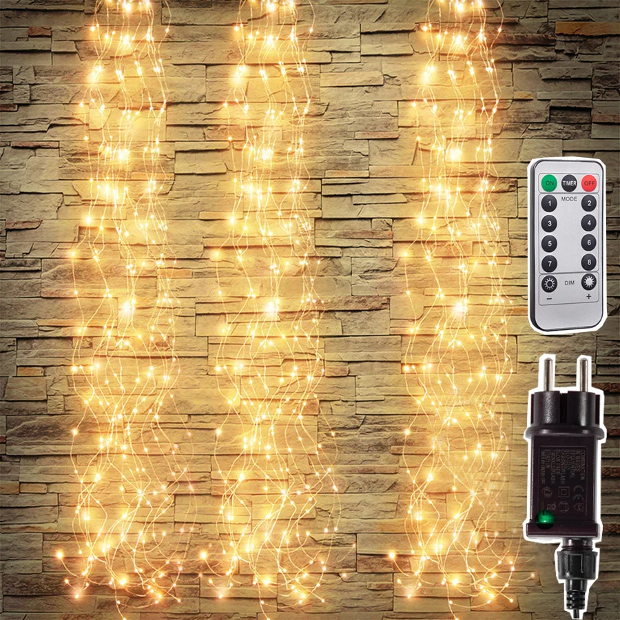 Christmas Branch Vine Fairy Lights Guirlanda com controle remoto, impermeável LED Waterfall String Light, Decoração da árvore, ao ar livre, 600 LEDs, 3in 1