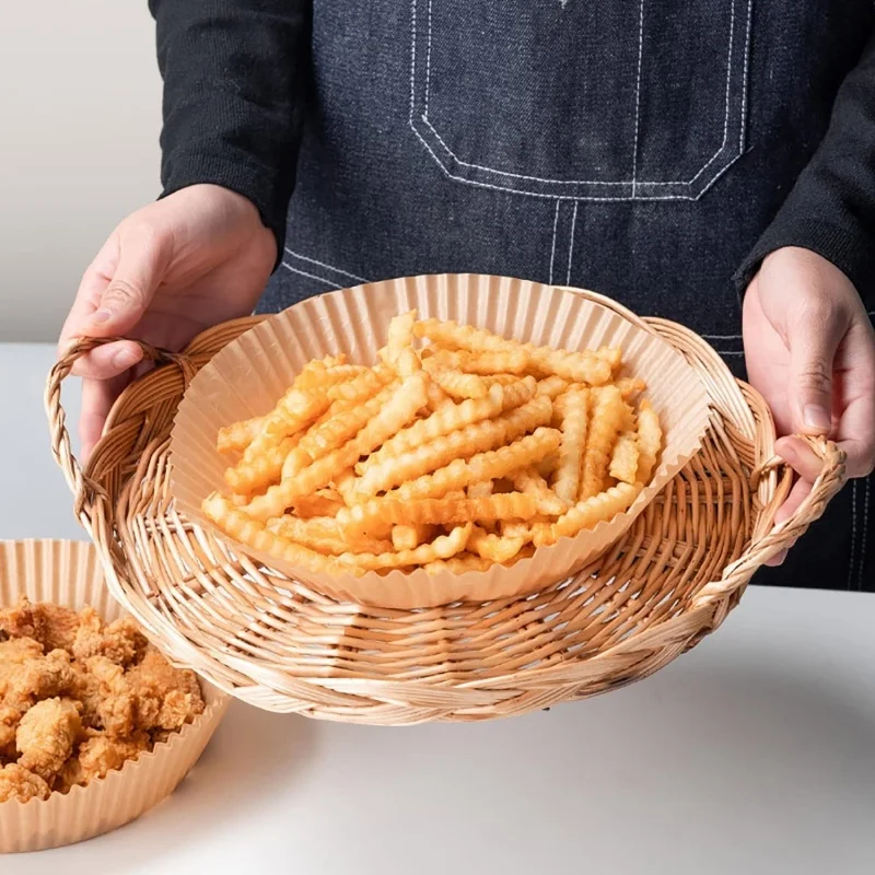 Forros seguros para fritadeira de ar de 21,2 × 5cm para alimentos - Forros de papel descartáveis ​​de polpa de madeira crua, óleo antiaderente/à prova d'água