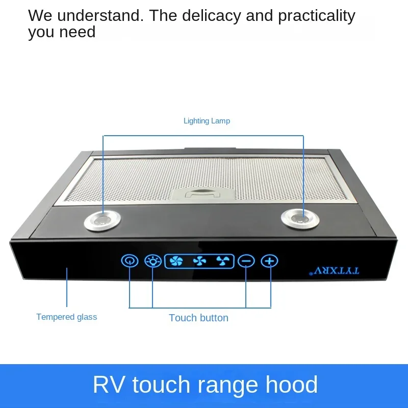 RV Modification Supplies Complete Range Hood 12V Car Range Hood Kitchen Touch Button with Lighting Kitchen Ventilator