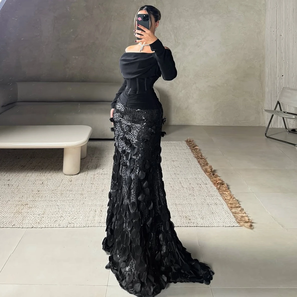 

Elegant Black Lace Evening Dresses Long Sleeves V Neck Floor Length Women Formal Met Gala Night Party Gowns Customized