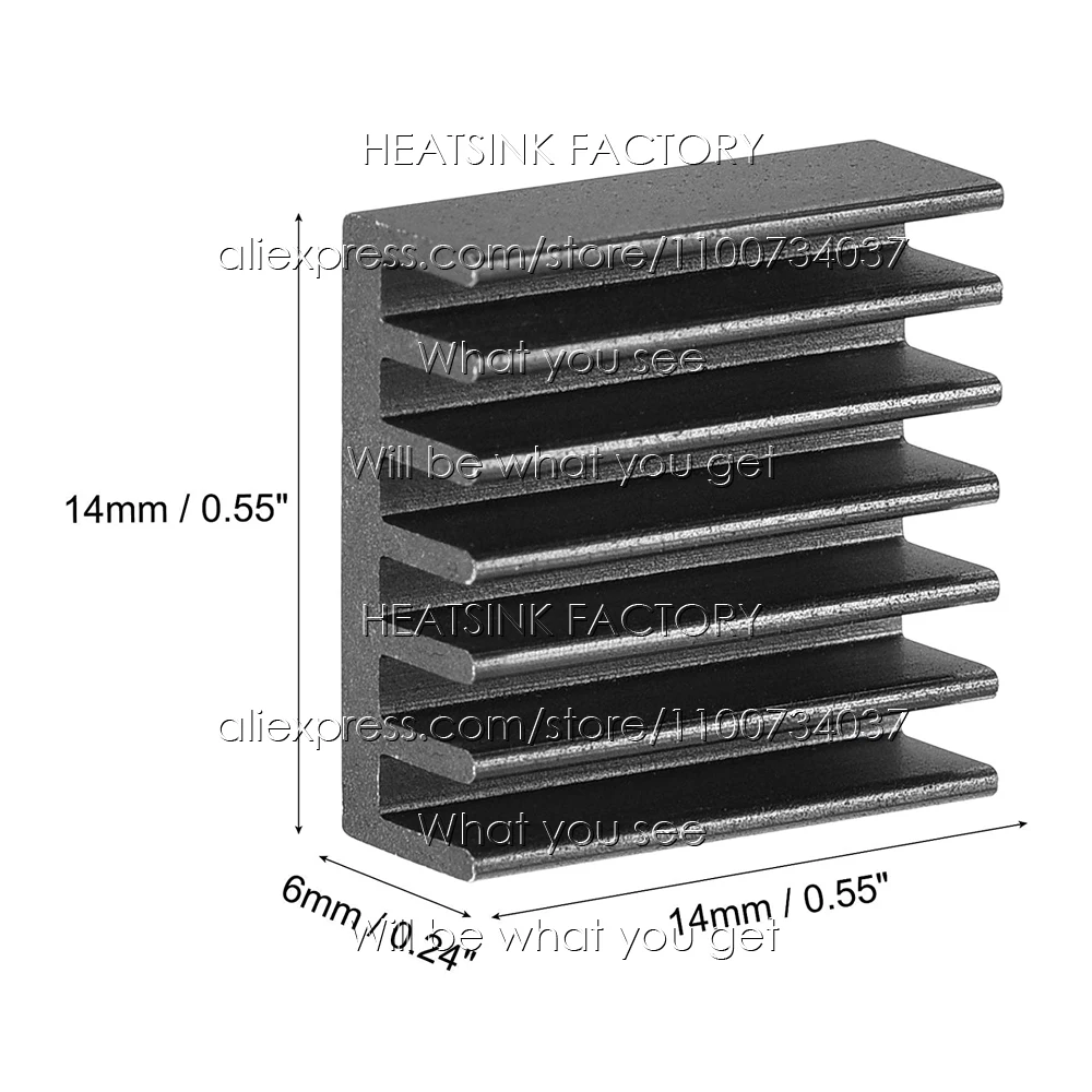14x14x6mm Silver / Black Anodized Aluminum Cooling Heat Sink Cooler Radiator Heatsink With Thermal Double Sided Tape