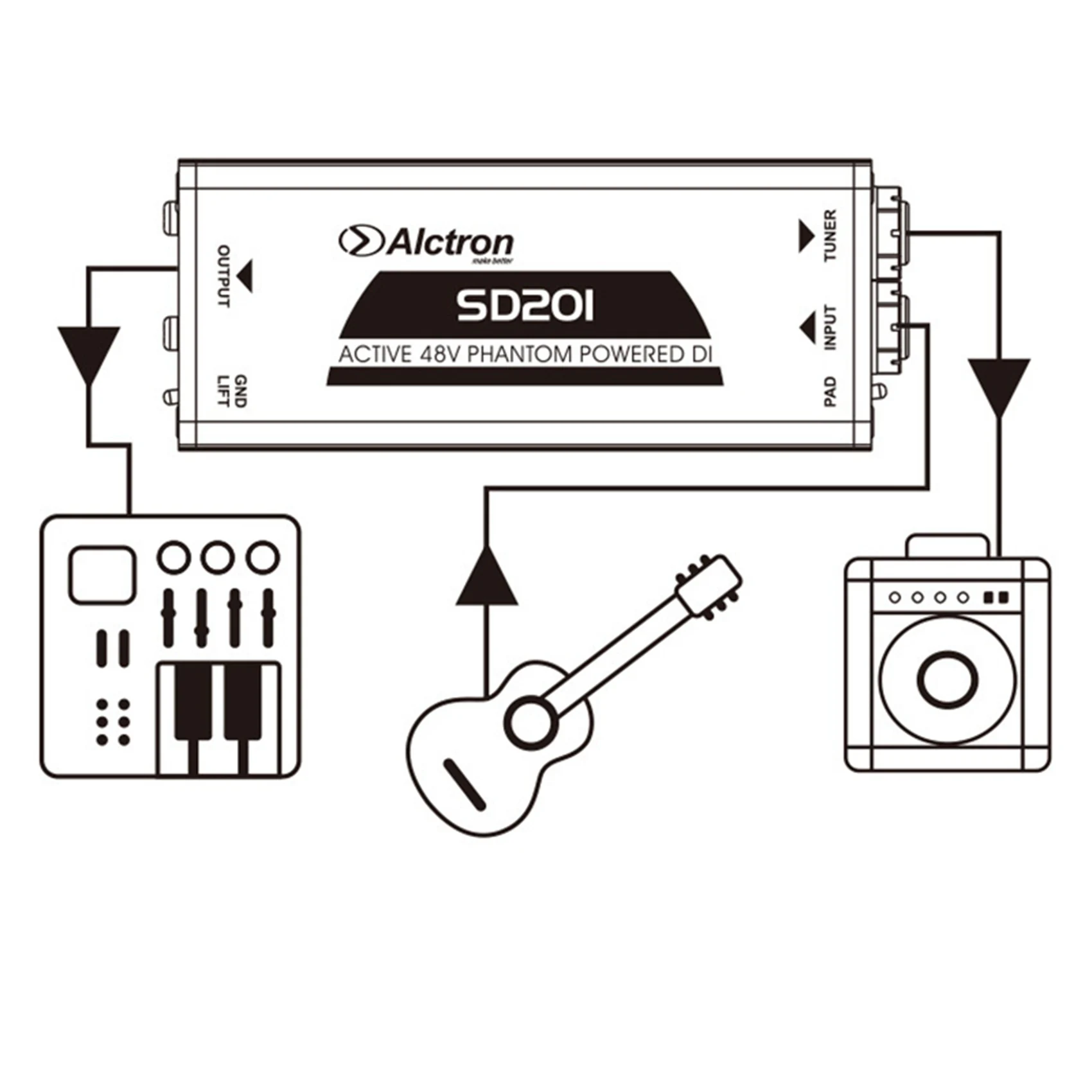 4X Alctron SD201 Active DI Box Impedance Transformation DIBOX Professional Stage Effects Direct Connect Box