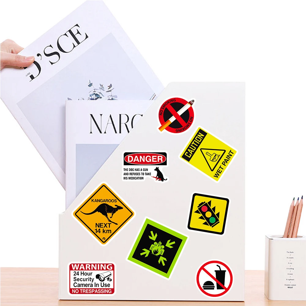 10/30/50pcs Waterproof Warning Signs Stickers Danger Banning Reminder Sticker for Wall  Window Car Motorcycle DIY Graffiti Decal