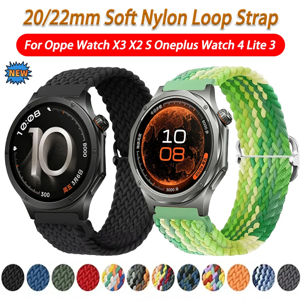 20/22mm Soft Nylon Loop Strap For Oppe Watch X3 X2 S Oneplus Watch 4 Lite 3 Replaceable Band For Amazfit Active Max 3 2 Correa