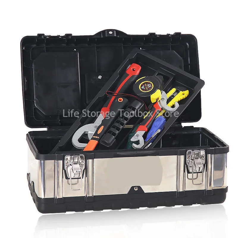 Household portable stainless steel tool box storage box industrial grade empty large toolbox suitcase metal tool organizer box